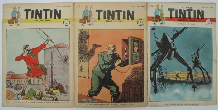 Tintin (magazine) Nr. 2 + 7 + 16 - 3 Czasopisma - Pierwsze Wydanie - 1946/1947