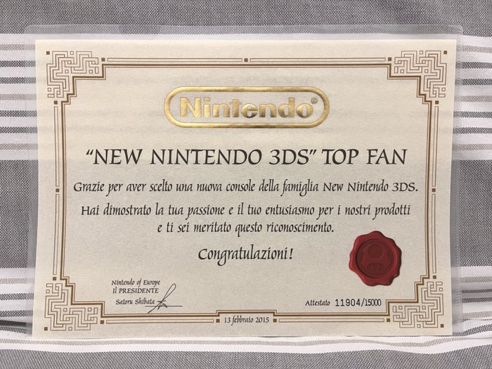 Zertifikat - Nintendo - New Nintendo 3DS Top Fan Certificate - rare pre-order item - 2015