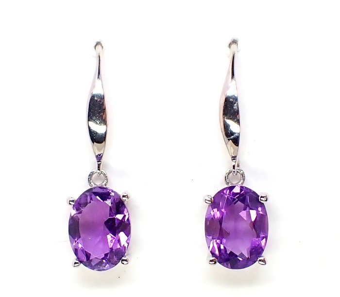No Reserve Price - Earrings - 18 kt. White gold Amethyst 