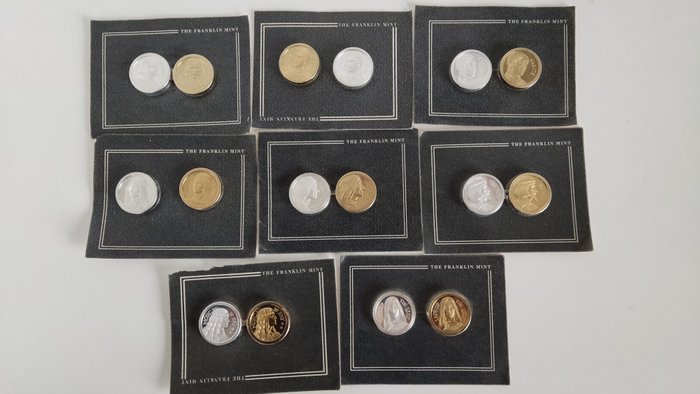 Statele Unite. 16 Gold Plated and Silver Plated Backgammon Medals 1986 Set of Franklin Mint  (Fără preț de rezervă)