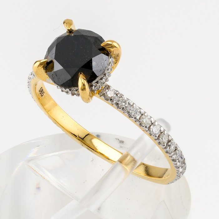 Ohne Mindestpreis - (IGI Certified) - (Black Diamond) 1.65 Cts - (Diamond) 0.25 (38) Pcs - Ring - 14 kt Gelbgold, Weißgold 