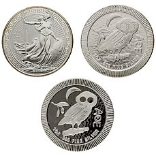 Niue, Verenigd Koninkrijk. 2 Dollars / 2 Pounds 2017/2020 – ”Britannia & Owl” 1 Oz (3 stuks)  (Zonder Minimumprijs)