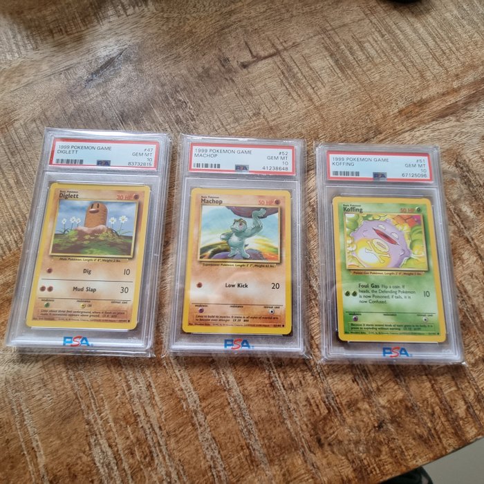 WOTC Pokémon - 3 Graded card - Diglett, Machop, Koffing - PSA 10