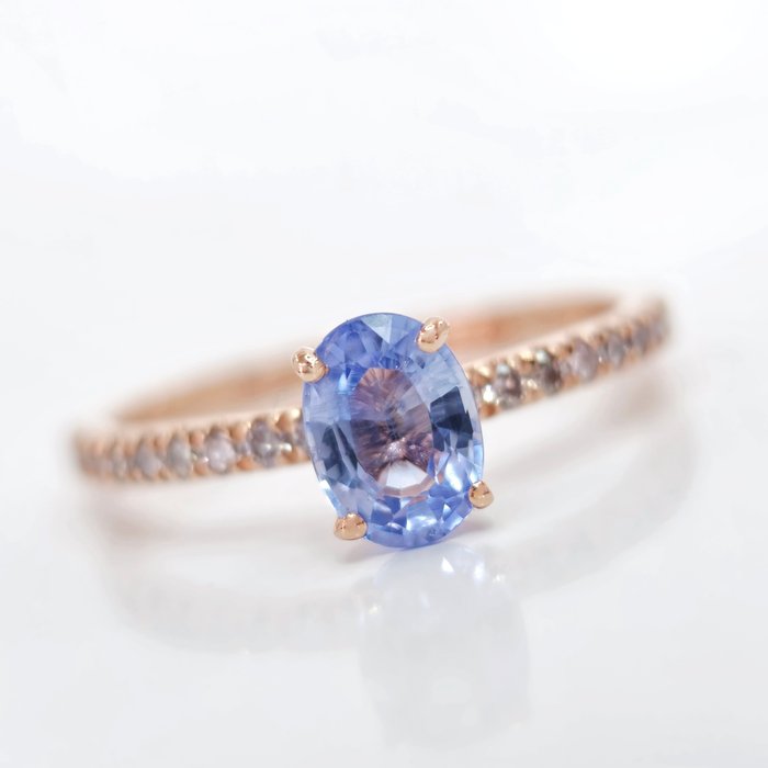 14 克拉 玫瑰金 - 戒指 - 1.00 ct 藍寶石 - 鑽石