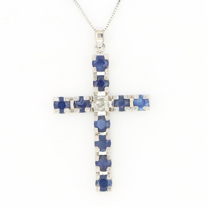 Sans Prix de Réserve - Collier - 18 carats Or blanc, NOUVEAU -  1.20 tw. Saphir - Diamant 