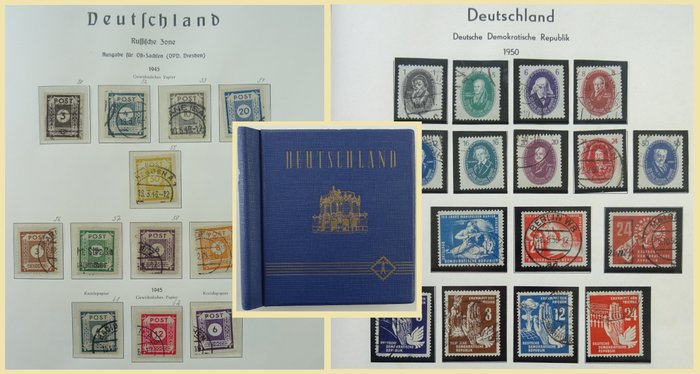 Alliierte Besetzung - Deutschland (Sowjetzone) und DDR 1945/1959 - Schöne Sammlung „Ostzonen“ und früheste Jahre der DDR im alten Album.