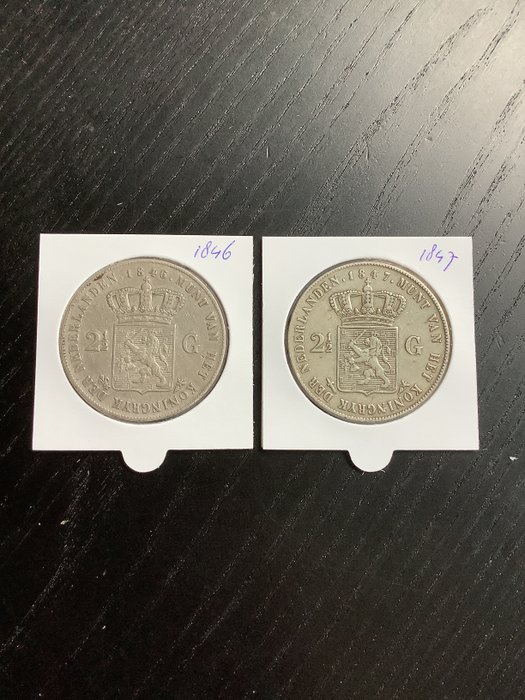 Ολλανδία. Willem II (1840-1849). 2 1/2 Gulden 1846-1847 (2 stuks)  (χωρίς τιμή ασφαλείας)