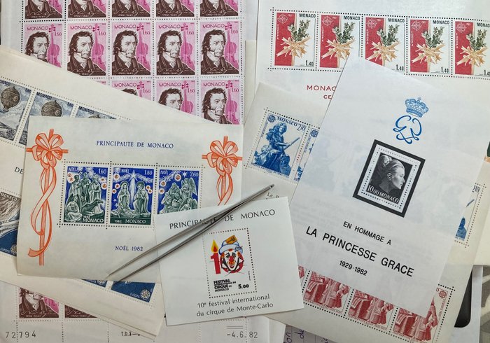 Monaco 1981/1985 - Paljon Monacon postimerkkejä - matkamuistoarkkeja, kokonaisia arkkeja YT 506 €
