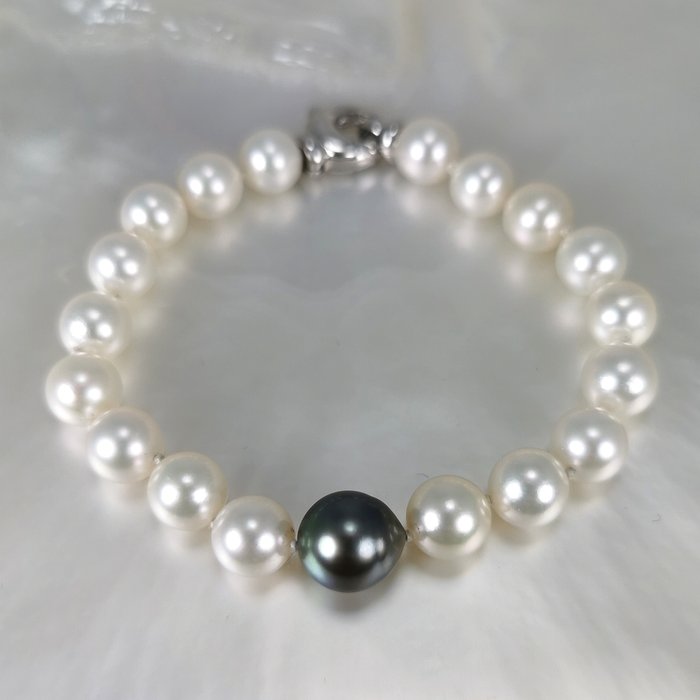 Tahitian & Akoya pearls from Ø 9 to 10,6 mm - Armband Zilver Parel 