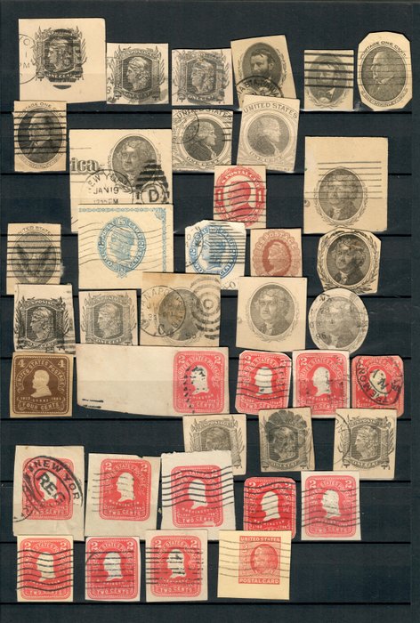 Statele Unite ale Americii 1861 - Colecție extinsă de colțuri de plicuri ștampilate, ambalaje, cărți poștale.