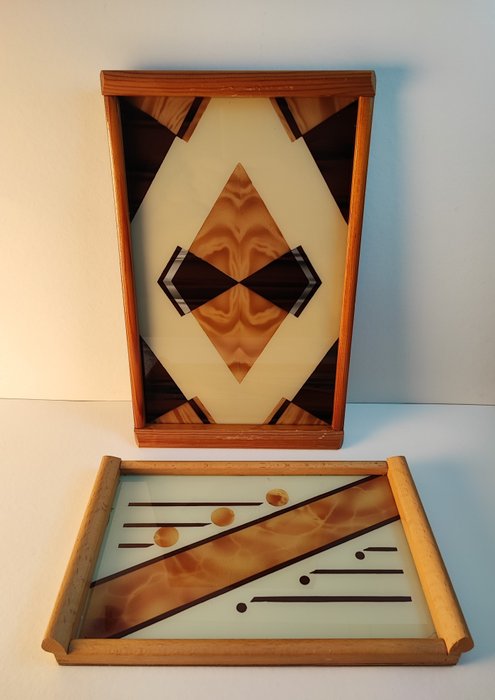 Bauhaus - Tablett (2) - Holz mit Glas
