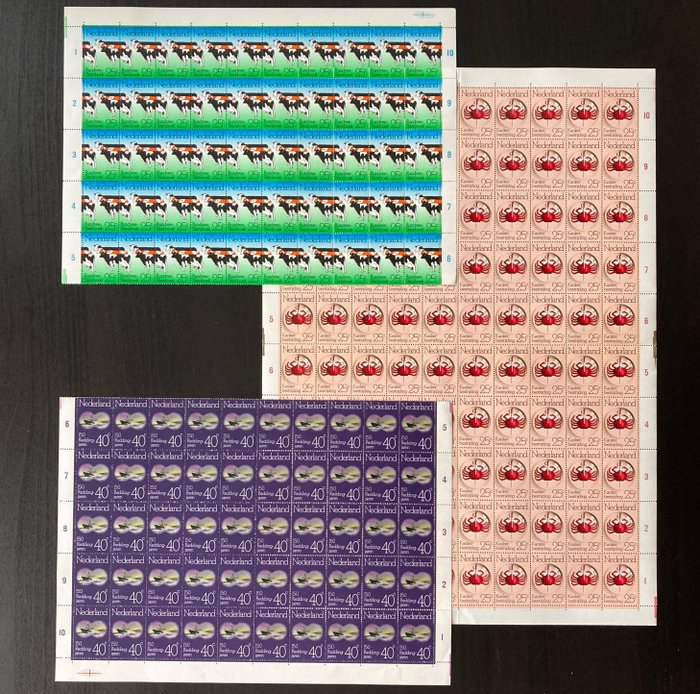 荷蘭 1974 - 偶爾有半張和整張印有「牛」的郵票，有 15 個印版錯誤 - NVPH 1052/1054