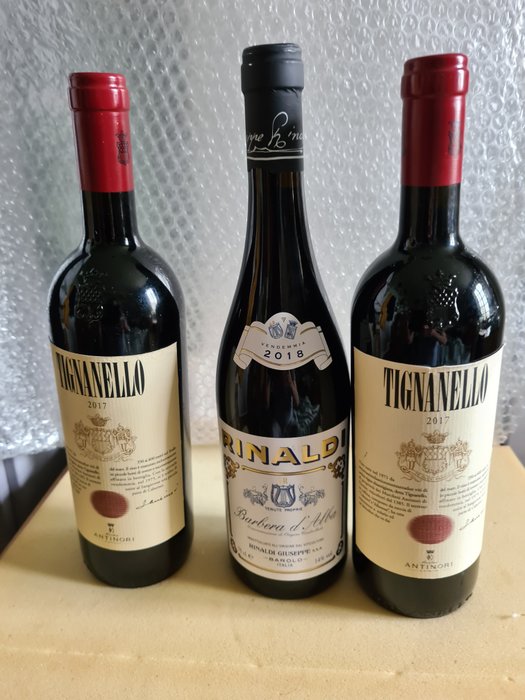 2017 x2 Marchesi Antinori, Tignanello & 2018 Giuseppe Rinaldi Barbera d'Alba - Piedmont, Toscana - 3 Flasker (0,75 L)