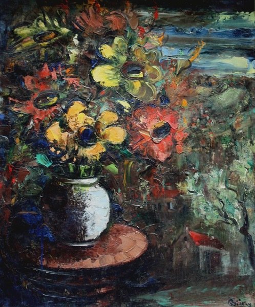 Paul Bietry (Swiss, 1894 - Paris - 1960) - Expressionistic still life with flowers
