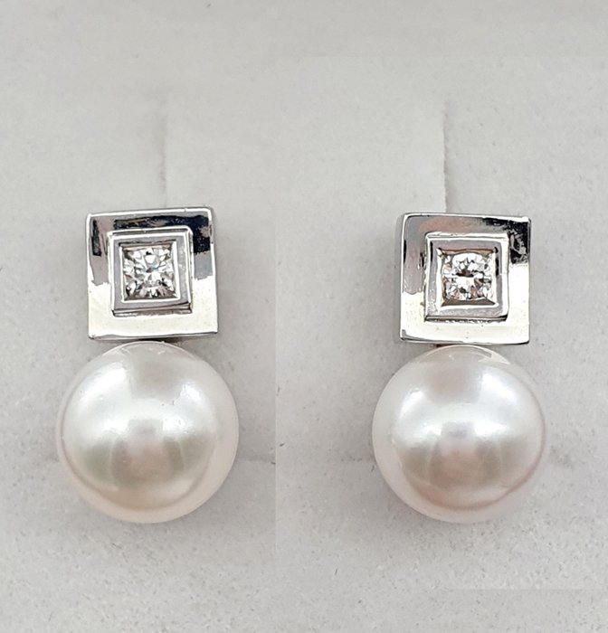 Earrings - 18 kt. White gold Pearl - Diamond