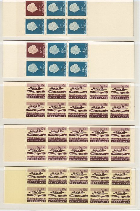 Nederländerna  - 100 st frimärkshäften med kända och okända plåtfel, räkneblock, omslagsvarianter m.m.