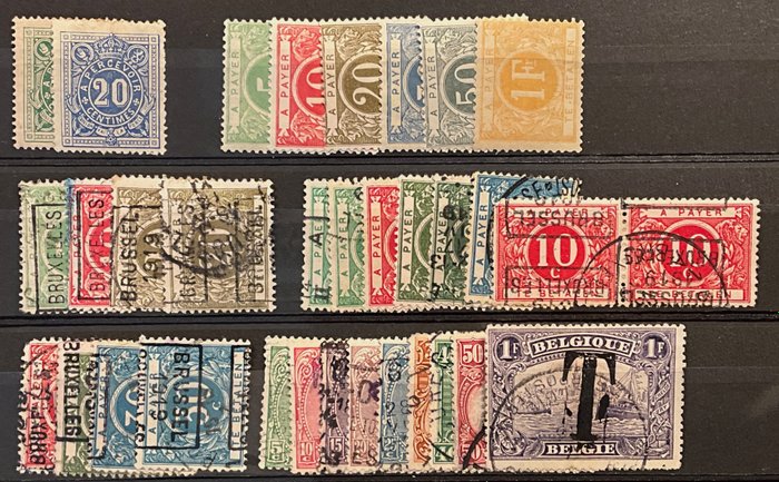 比利時 1870/1915 - 郵票 - 第一期的選擇，包括印有發行機構的姓名印章 - ex. TX1/TX25