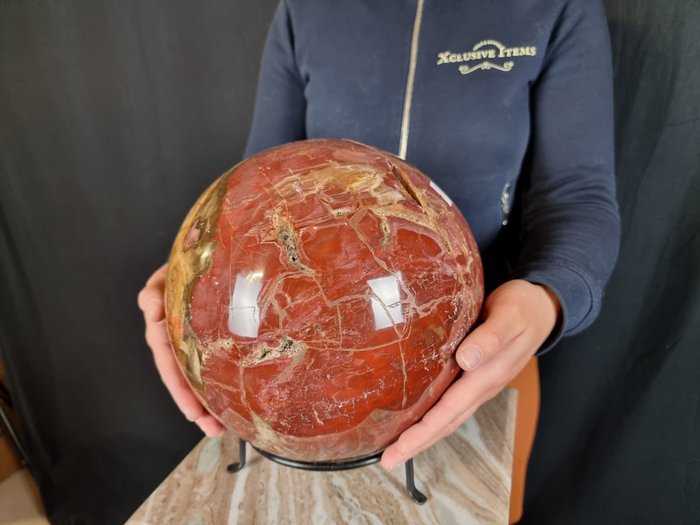 XL Petrified Wood Globe + Metal Base - Height: 25.5 cm - Width: 22.5 cm- 20344 g