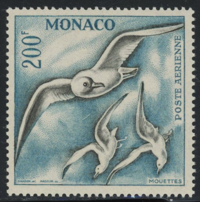摩纳哥 1957 - 航空邮件 - Seagulls - 200F 锯齿状 13 - 物有所值 - 邮政新鲜度 - 评级：475 欧元 - - Yvert PA 67