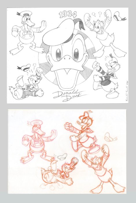 Roberto Ronchi - 2 Original drawing - Donald Duck - "Old Rage 90" - 2024
