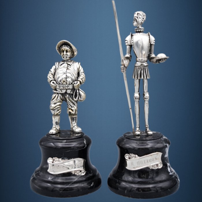 Skulptur, Don Quijote y Sancho - 18 cm - .925 Silber