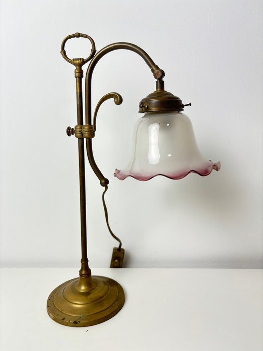 Lampă - Lampă de masă vintage franceză - Alamă, Bronz, Sticlă