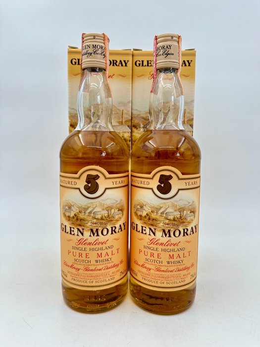 Glen Moray 5 years old - Original bottling  - b. Década de 1980 - 75 cl - 2 botellas 