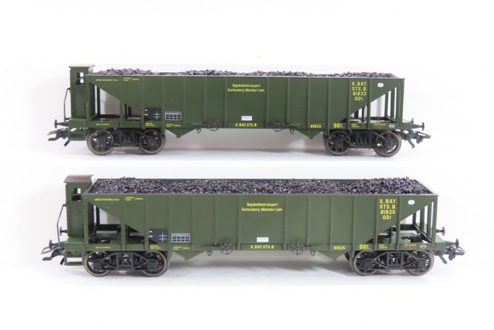 Trix H0 - 24302 - Modellbahn-Güterwagenset (1) - 2-teiliges Güterwagen-Set mit 4-achsigen „Hoppers“ - K.Bay.Sts.B