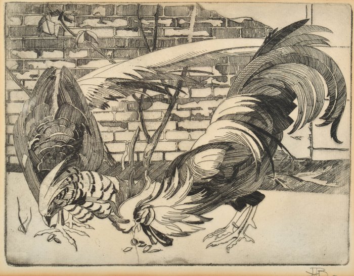 J.P. van den Berg (XIX) - Twee hanen