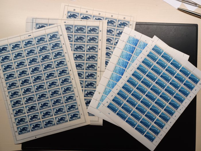 Netherlands 1938/1980 - Airmail stamps in 4 complete sheets and 2 half sheets - NVPH LP 14 + LP15 + LP16