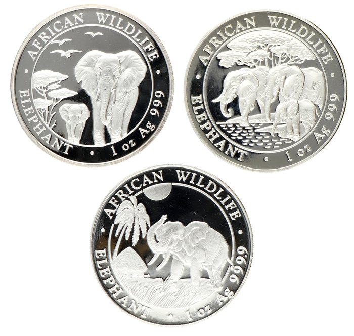 Somalia. 100 Shillings 2013/2017 ''Elephant'', 3x1 Oz (.999)  (Ingen mindstepris)