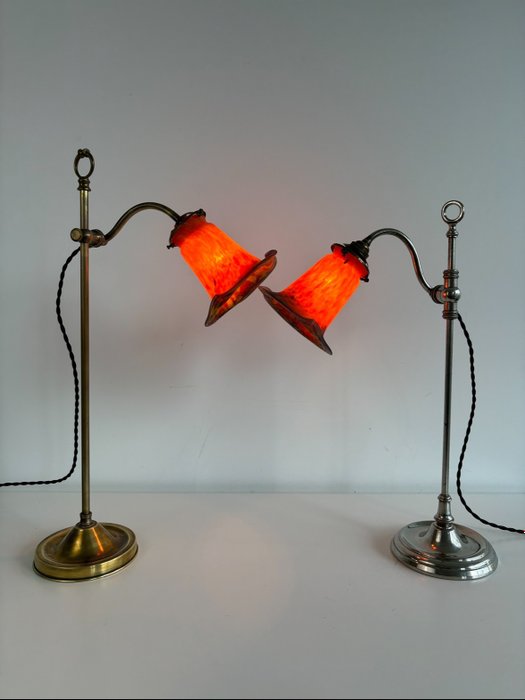 Muller Frères - Tischlampe (2) - Chrom, Bronze