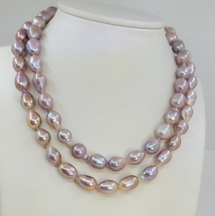 Ingen mindstepris - 8.5x10mm Pink Edison Pearls - Halskæde - 14 karat Hvidguld