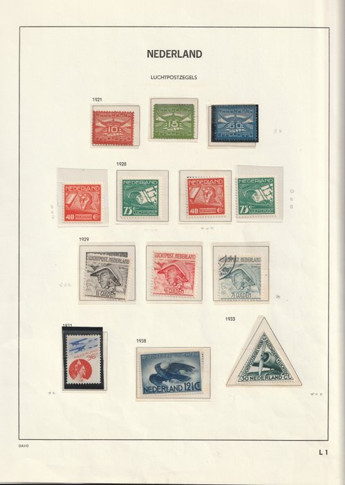 Hollandia 1921/1966 - Légipostai bélyegek gyűjteménye, beleértve az LP13-at és az 5 FFc-t