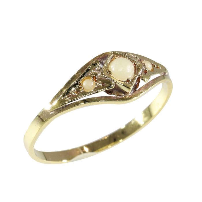 Ohne Mindestpreis - Vintage anno 1930's - Ring - 18 kt Gelbgold Perle 
