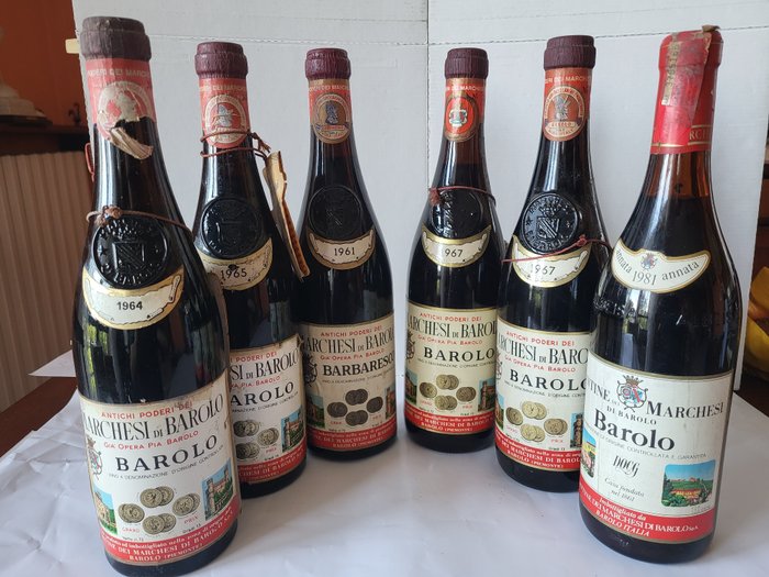 1961 Barbaresco & 1964, 1965, 1967 x2, 1981 Marchesi di Barolo - 巴罗洛 - 6 Bottles (0.75L)