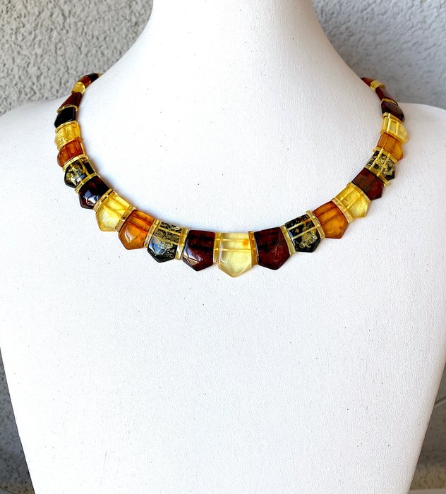 Genuine Baltic amber collar wide necklace - Amber - Succinite