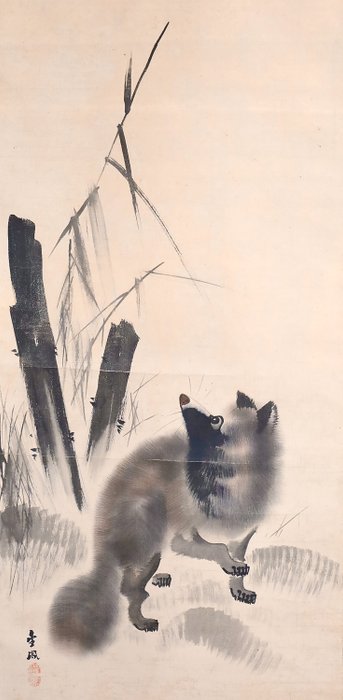 Bamboo - Raccoon Dog - Hanging Scroll - “Mochizuki-Kinpo 望月金鳳（1846-1915）” - Japan  (Zonder Minimumprijs)