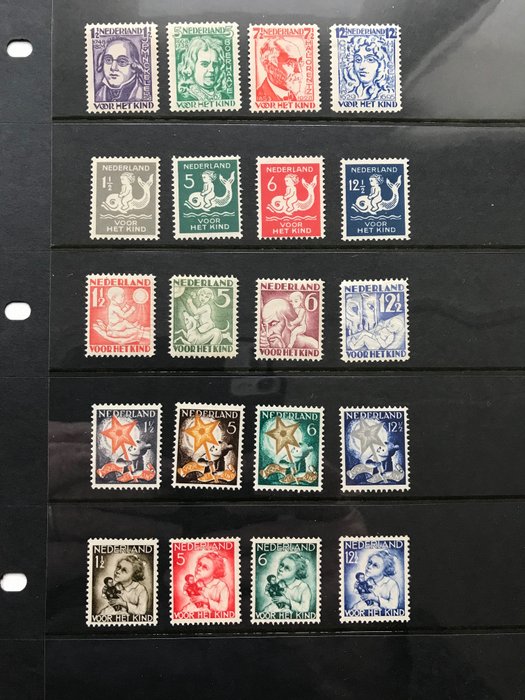 Holanda 1928/1934 - Seleção de selos infantis do MNH no cartão de inserção Davo