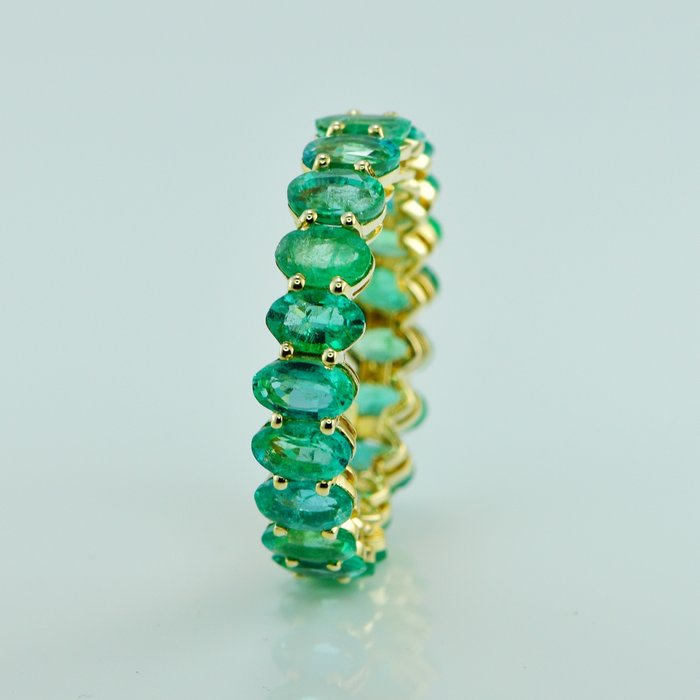 戒指 - 14K包金 黄金 -  4.30ct. tw. 祖母绿 - 椭圆形绿宝石结婚戒指