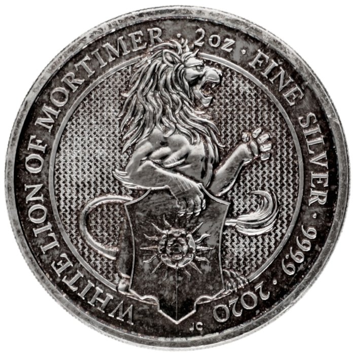 Royaume-Uni. 5 Pounds 2020 ''White lion of Mortimer'', 2 Oz (.999)  (Sans Prix de Réserve)