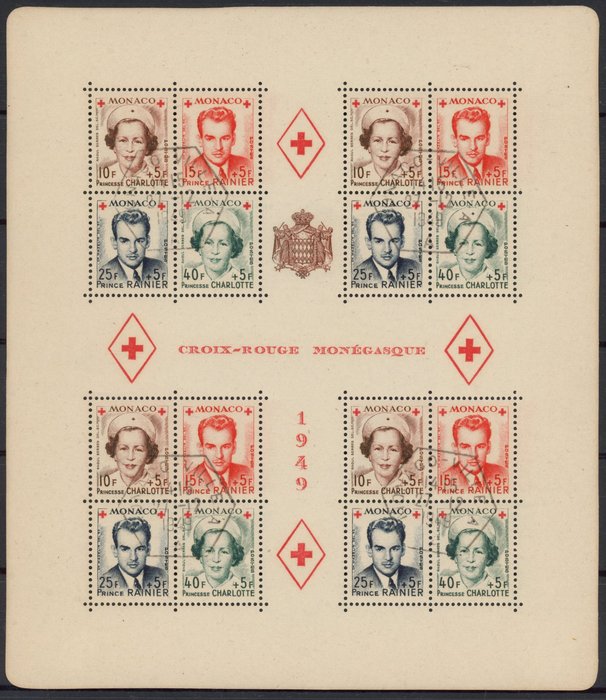 摩納哥 1949 - 紅十字 - 鋸齒狀塊 - 評級：315 歐元 - Yvert Bloc 3A