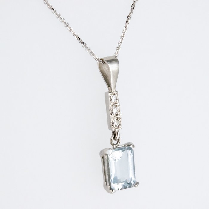 Pendentif - 18 carats Or blanc Diamant  (Naturelle) - Topaze 