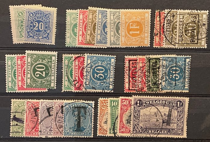 Belgia 1870/1915 - Znaczki pocztowe - Wybór 1. emisji, w tym nadruk stempla imiennego urzędu wydającego - ex. TX1/TX25
