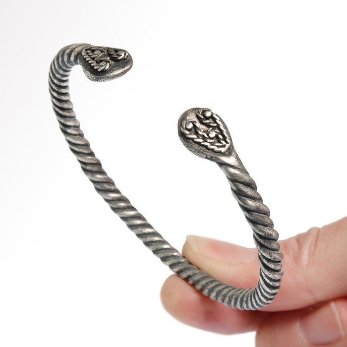 Viking Era Silver Bracelet with Dragon Heads