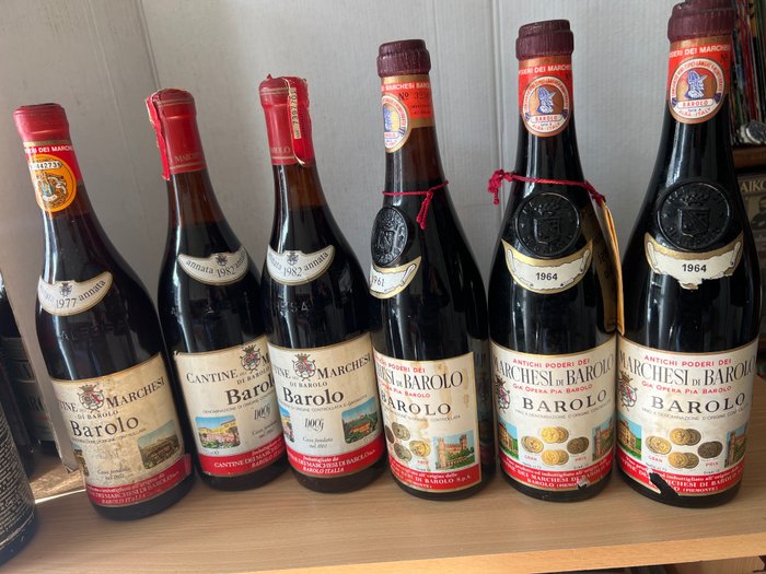 1961 , 1964 x2, 1977 & 1982 x2 Marchesi di Barolo - 巴罗洛 - 6 Bottles (0.75L)
