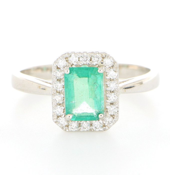 Zonder Minimumprijs - Ring - 18 karaat Witgoud -  1.25 tw. Smaragd - Diamant 