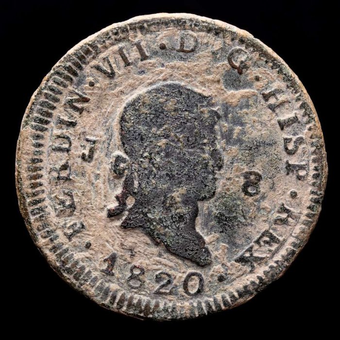 Spanien. Fernando VII (1813-1833). 8 Maravedís Acuñada en Jubia en el año 1820.  (Ohne Mindestpreis)