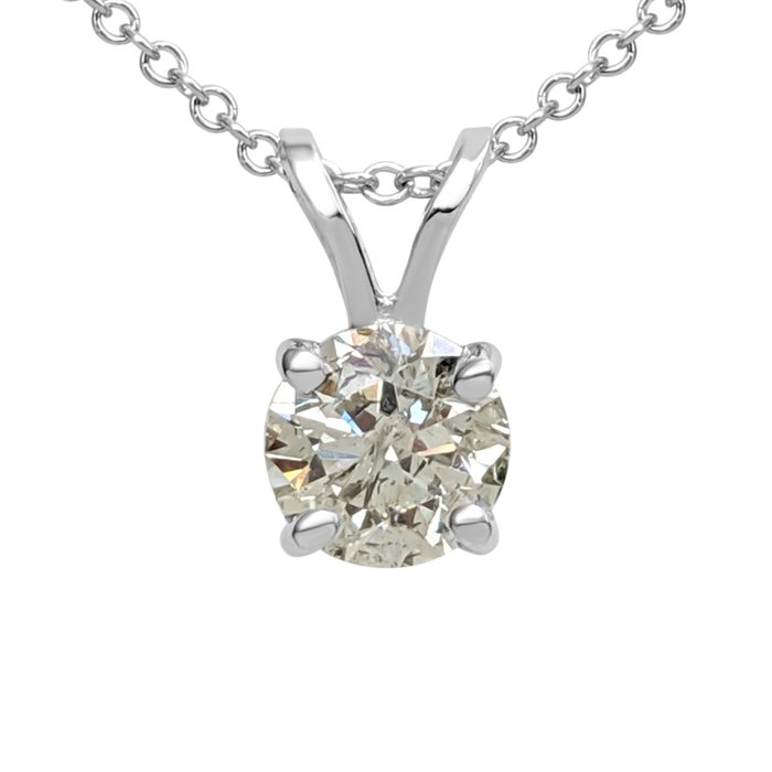 Zonder Minimumprijs - Ketting met hanger - 14 karaat Witgoud -  0.53 tw. Geel Diamant  (Natuurlijk gekleurd) 