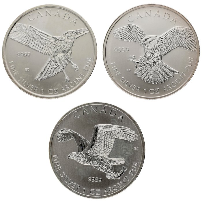 Canada. 5 Dollars 2014/2015 ''Eagle'', 3x1 Oz (.999)  (Fără preț de rezervă)